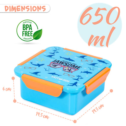 EAZY KIDS Lunch Box Set and Tritan Water Bottle w/2in1 drinking Flip lid and Sipper Unicorn - Blue