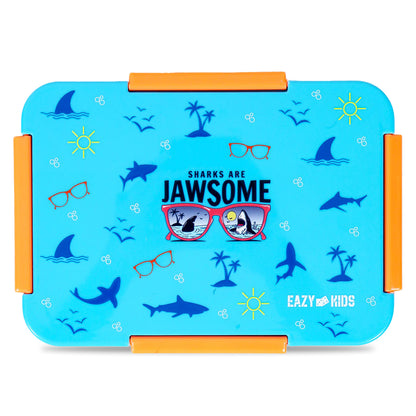 EAZY KIDS Lunch Box Set and Tritan Water Bottle w/2in1 drinking Flip lid and Sipper Unicorn - Blue