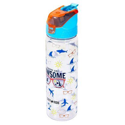 EAZY KIDS Lunch Box and Tritan Water Bottle w/2in1 drinking Flip lid and Sipper Jawsome - Blue