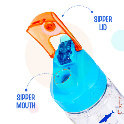 EAZY KIDS Lunch Box and Tritan Water Bottle w/2in1 drinking Flip lid and Sipper Jawsome - Blue