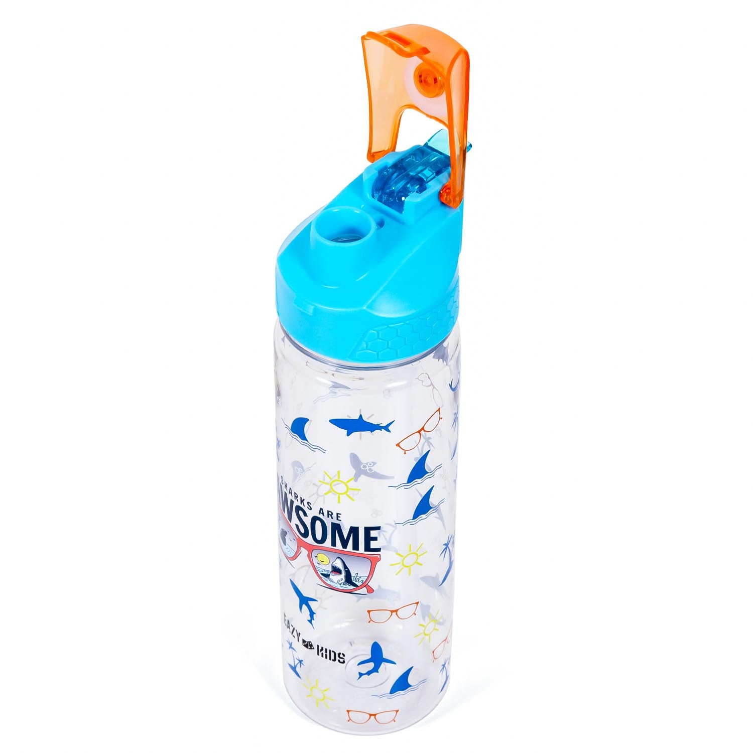 EAZY KIDS Lunch Box and Tritan Water Bottle w/2in1 drinking Flip lid and Sipper Jawsome - Blue