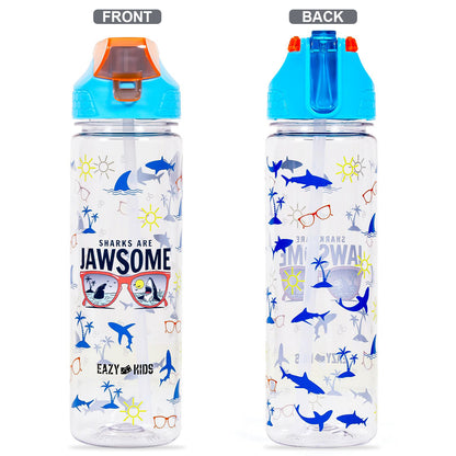 EAZY KIDS Lunch Box and Tritan Water Bottle w/2in1 drinking Flip lid and Sipper Jawsome - Blue