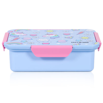 EAZY KIDS Lunch Box and Tritan Water Bottle w/2in1 drinking Flip lid and Sipper Unicorn - Blue