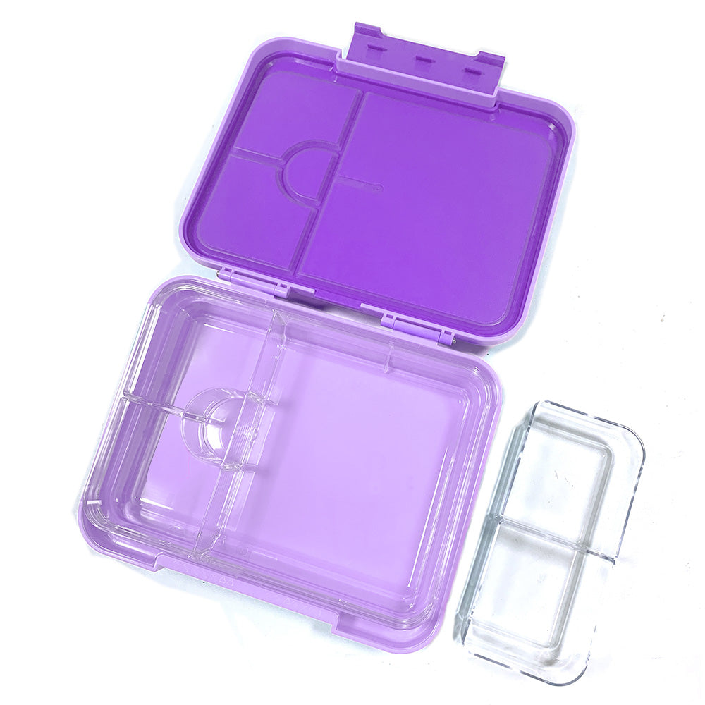 EAZY KIDS 6 & 4 Convertible Bento Lunch Box w/Lunch Bag and Spoon Fork Set - Glitter Purple