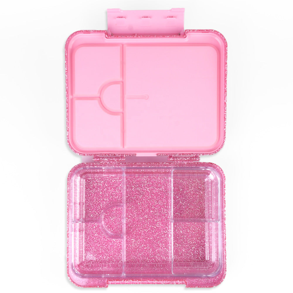 EAZY KIDS 6 & 4 Convertible Bento Lunch Box w/Lunch Bag and Spoon Fork Set - Glitter Pink