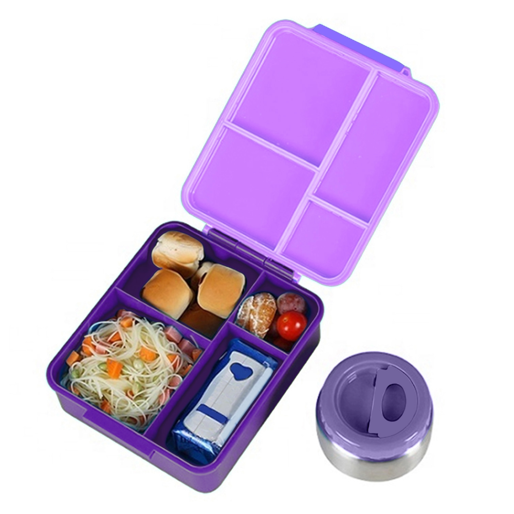 EAZY KIDS Jumbo Bento Lunch Box w/Lunch Bag and Thermos & Dip Jar- Purple