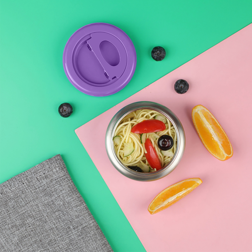 EAZY KIDS Jumbo Bento Lunch Box w/Lunch Bag and Thermos & Dip Jar- Purple