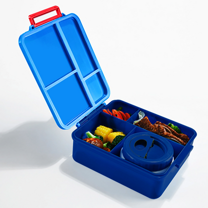EAZY KIDS Jumbo Bento Lunch Box w/Lunch Bag and Thermos & Dip Jar- Blue