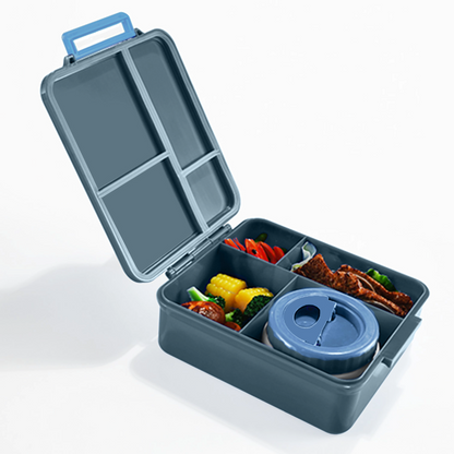 EAZY KIDS Jumbo Bento Lunch Box w/Lunch Bag and Thermos & Dip Jar- Grey