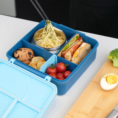 EAZY KIDS Jumbo Bento Lunch Box w/Blue Lunch Bag , Food Jar and Cutlery - Blue