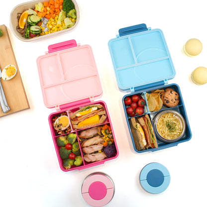EAZY KIDS Jumbo Bento Lunch Box w/Grey Lunch Bag , Food Jar and Cutlery - Blue