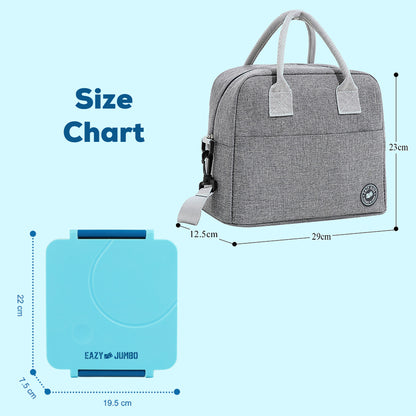 EAZY KIDS Jumbo Bento Lunch Box w/Grey Lunch Bag , Food Jar and Cutlery - Blue