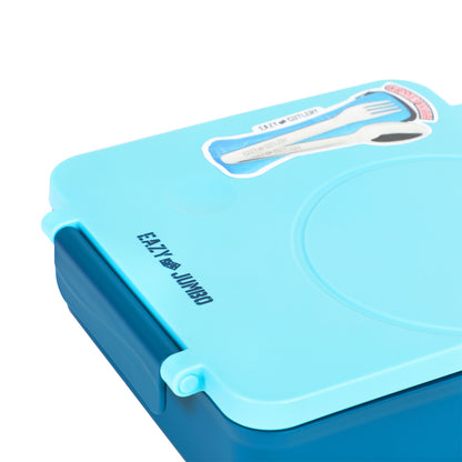 EAZY KIDS Jumbo Bento Lunch Box w/Grey Lunch Bag , Food Jar and Cutlery - Blue