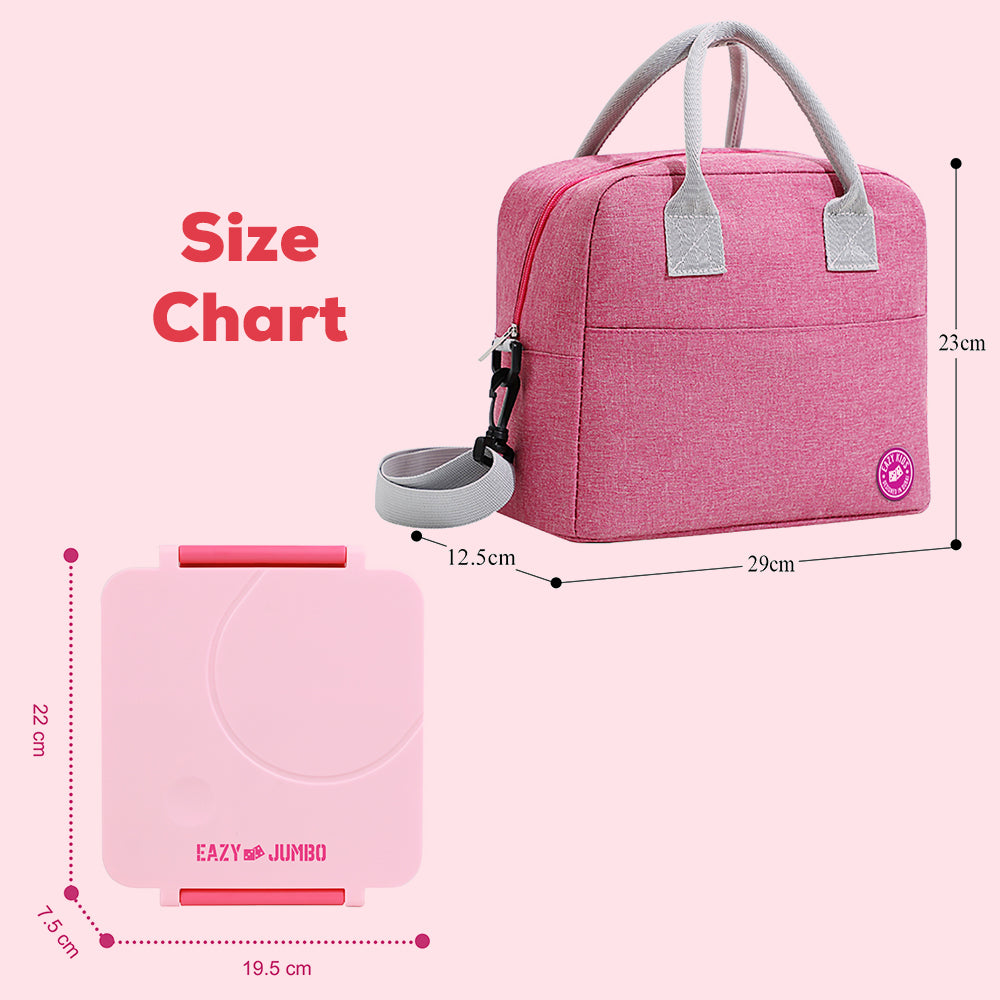 EAZY KIDS Jumbo Bento Lunch Box w/Pink Lunch Bag , Food Jar and Cutlery - Pink