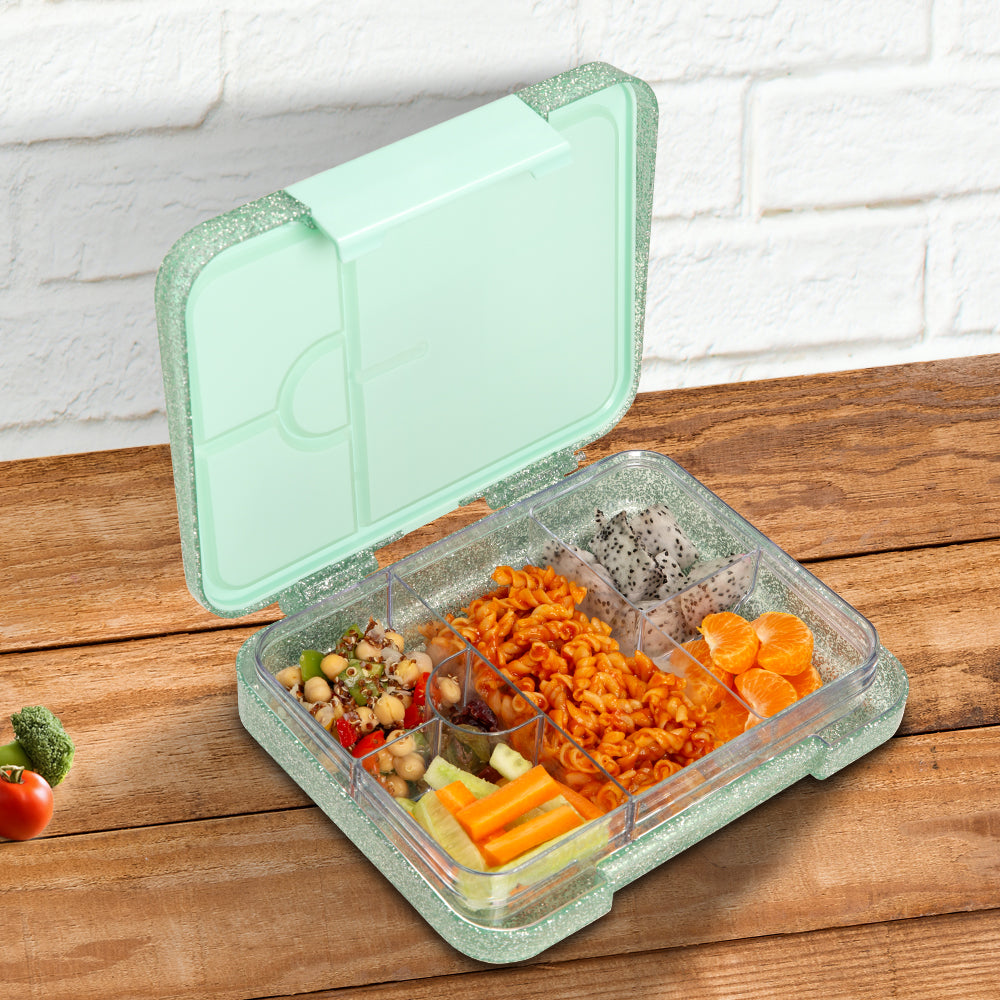 EAZY KIDS 6 & 4 Convertible Bento Lunch Box w/ Lunch Bag - Glitter Green