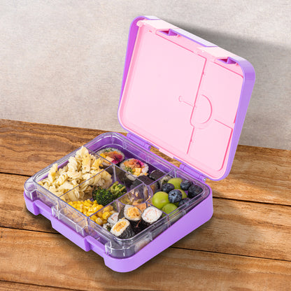 EAZY KIDS 6 & 4 Convertible Bento Lunch Box w/ Lunch Bag, Steel Spoon & Fork Set and Alphabets Sticker - Butterfly Purple
