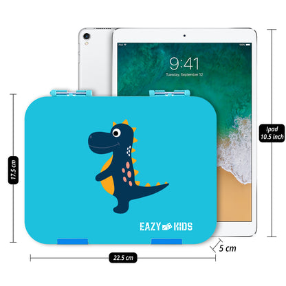 EAZY KIDS Dinosaur 6/4 Compartment Bento Lunch Box w/Lunch Bag - Blue