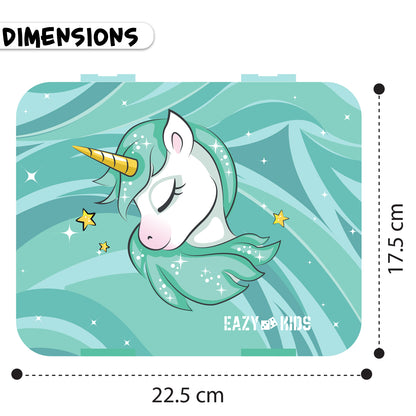 EAZY KIDS Unicorn Green 6/4 Compartment Bento Lunch Box w/Lunch Bag - Grey