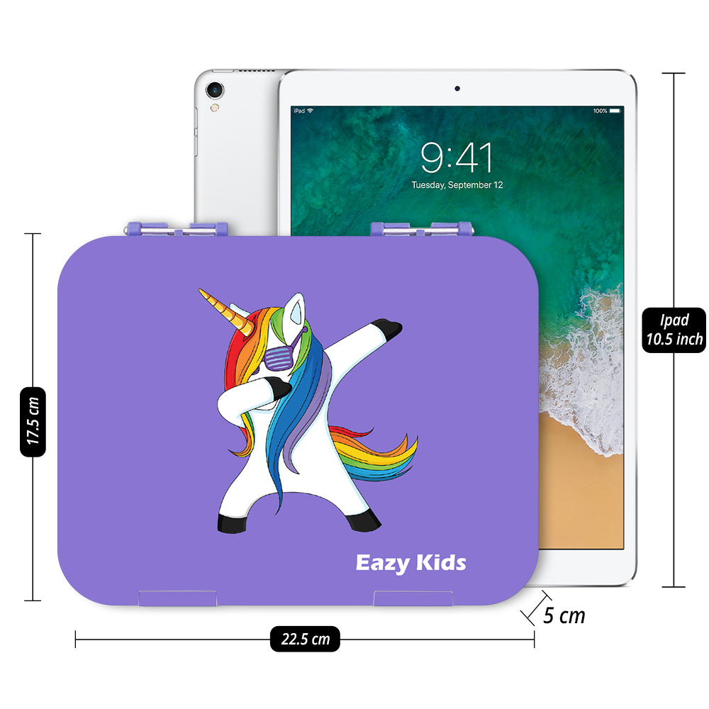 EAZY KIDS Unicorn Purple 6 Compartment Bento Lunch Box w/Lunch Bag - Grey