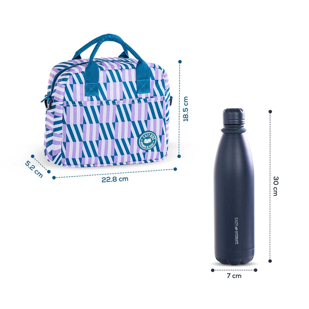 EAZY KIDS Steel Water Bottle w/ Lunch Bag, 1L Blue