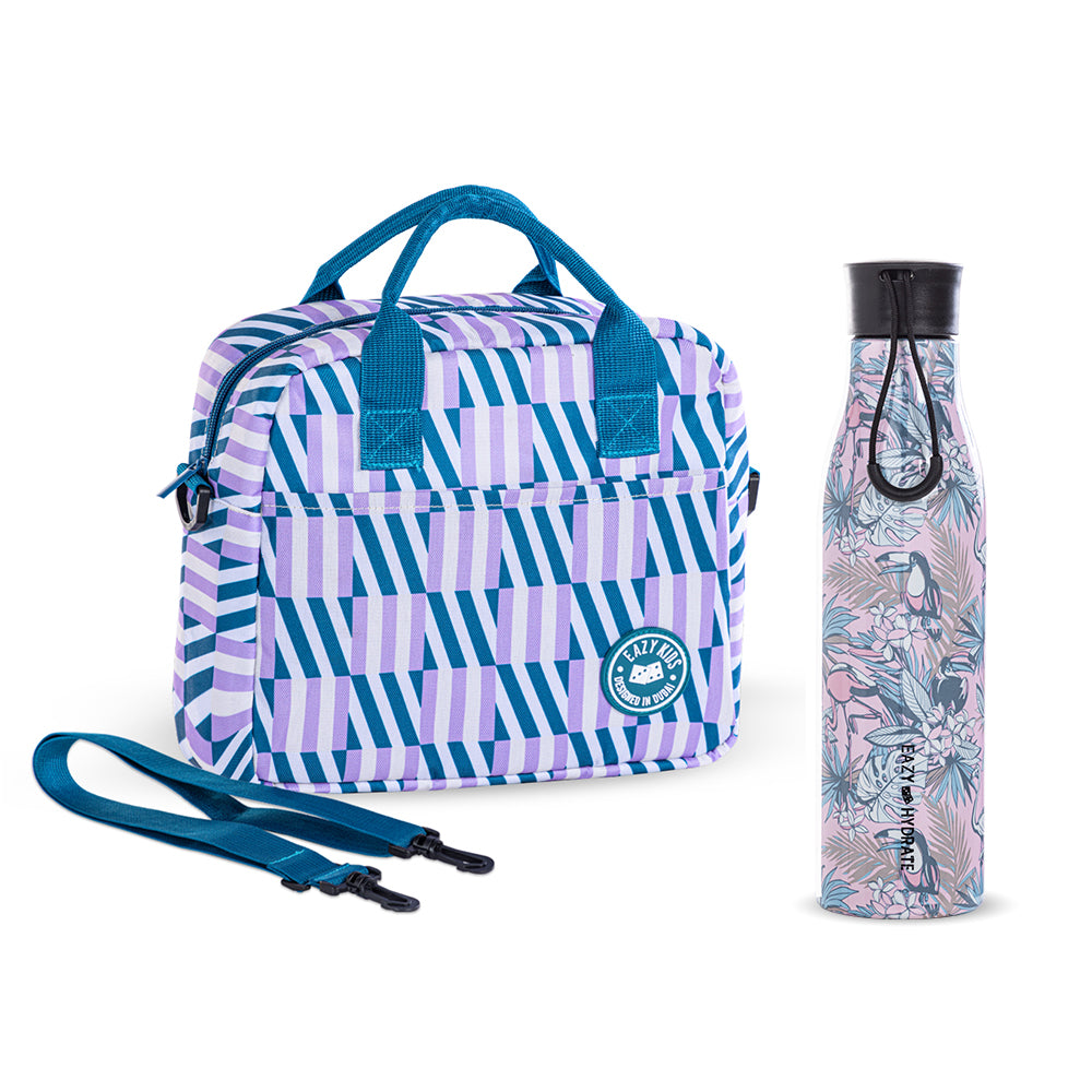 EAZY KIDS Steel Water Bottle w/ Lunch Bag, 760ml Floral
