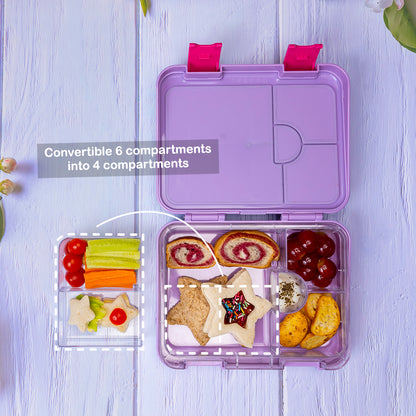 EAZY KIDS 6 & 4 Convertible Bento Lunch Box w/ Lunch Bag, Sandwich Cutter Set - Mermaid Purple