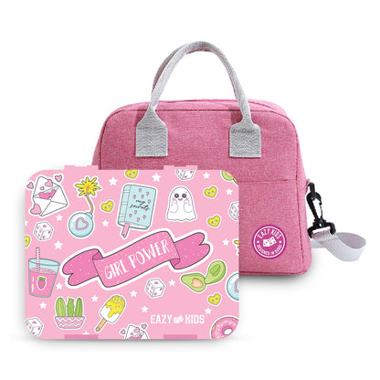 EAZY KIDS Bento Box wt Insulated Lunch Bag & Cutter Set - Combo - Unicorn Lovers
