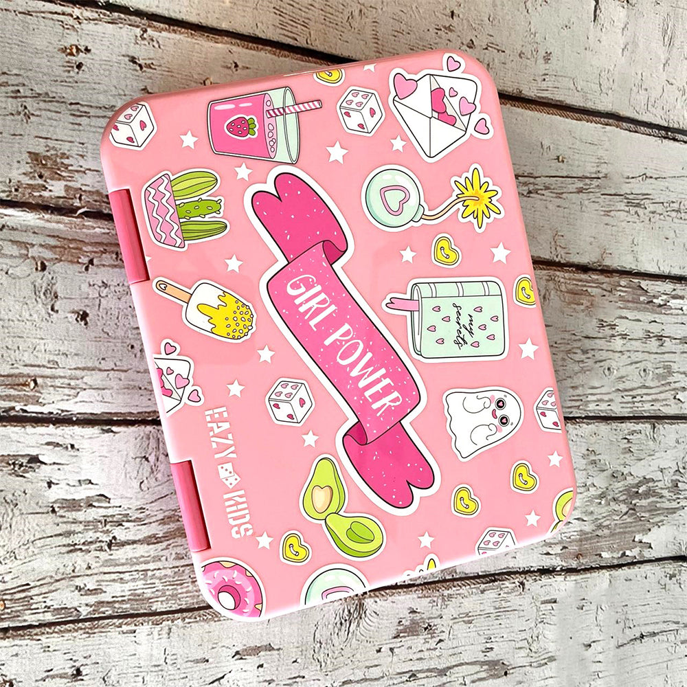 EAZY KIDS 5 & 4 Convertible Bento Lunch Box w/ Lunch Bag, Sandwich Cutter Set - Girl Power