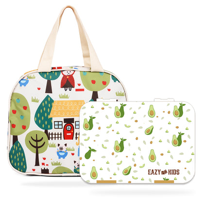 EAZY KIDS Bento Box wt Insulated Lunch Bag & Cutter Set - Combo - Avocado