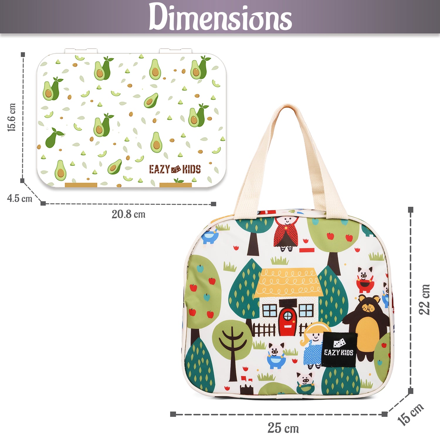 EAZY KIDS Bento Box wt Insulated Lunch Bag & Cutter Set - Combo - Avocado