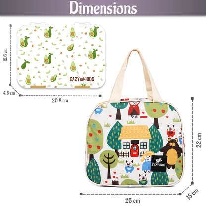 EAZY KIDS Bento Box wt Insulated Lunch Bag & Cutter Set - Combo - Avocado