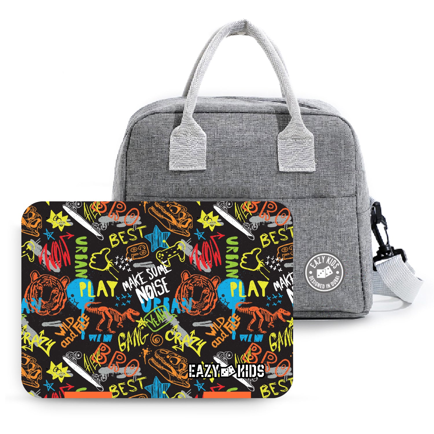 EAZY KIDS Bento Box wt Insulated Lunch Bag & Cutter Set - Combo - Black Best Bro