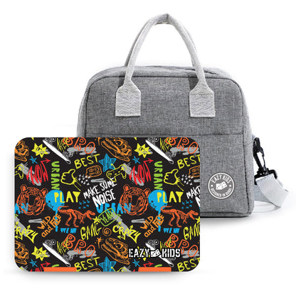 EAZY KIDS Bento Box wt Insulated Lunch Bag & Cutter Set - Combo - Black Best Bro