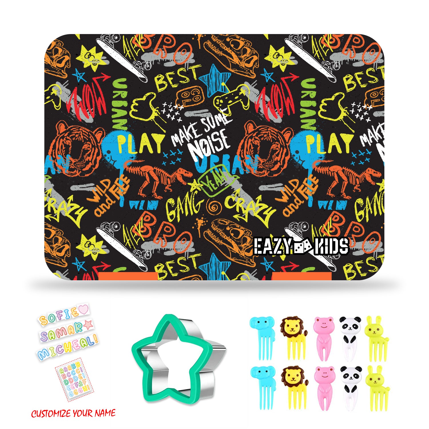 EAZY KIDS Bento Box wt Insulated Lunch Bag & Cutter Set - Combo - Black Best Bro
