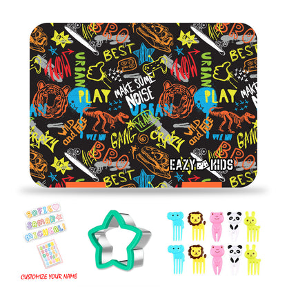 EAZY KIDS Bento Box wt Insulated Lunch Bag & Cutter Set - Combo - Black Best Bro