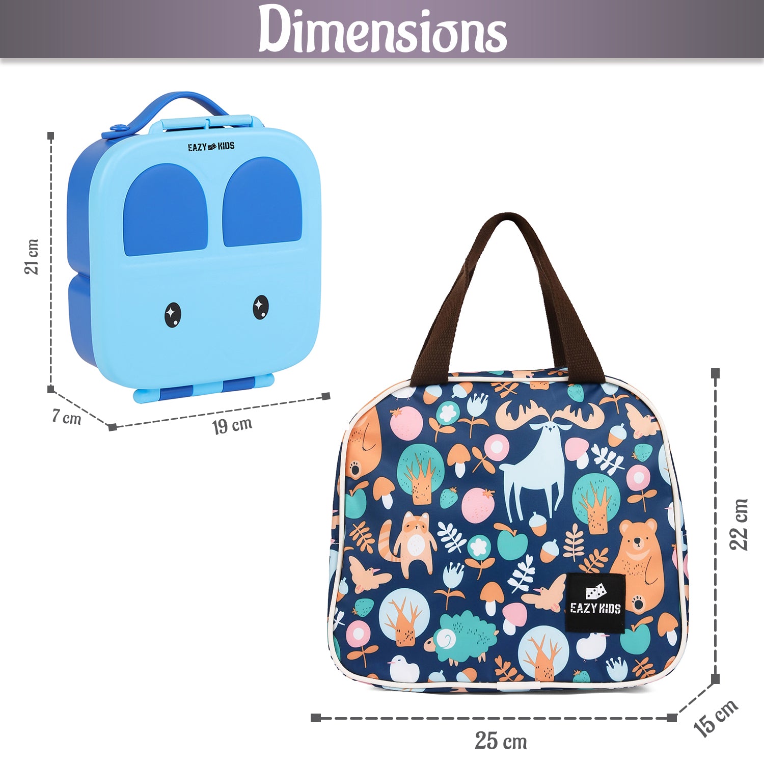 EAZY KIDS Bento Box wt Insulated Lunch Bag Combo - Blue