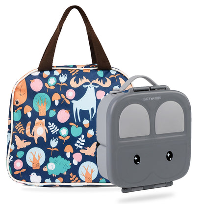 EAZY KIDS Bento Box wt Insulated Lunch Bag Combo - Grey