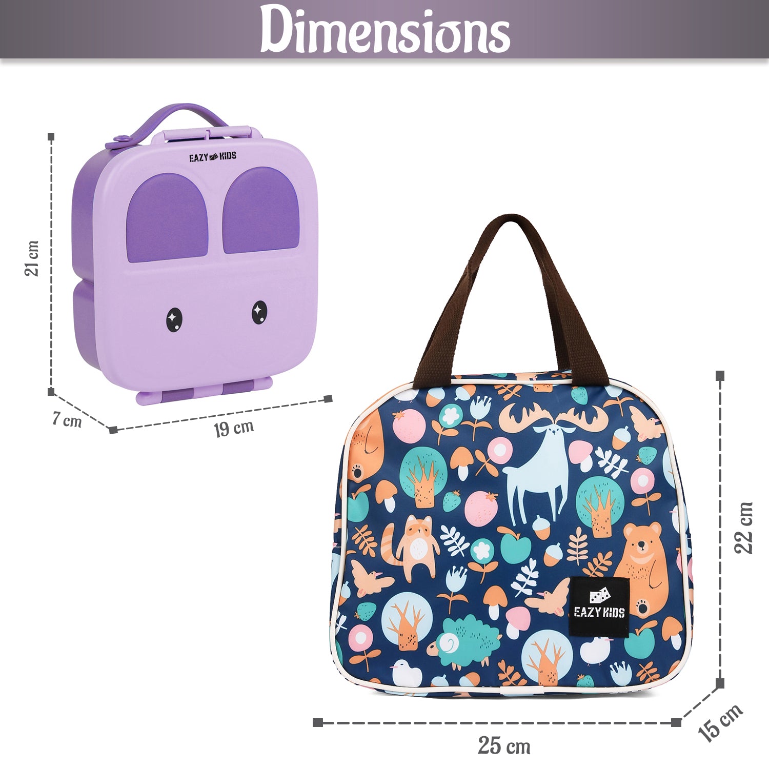 EAZY KIDS Bento Box wt Insulated Lunch Bag Combo - Purple