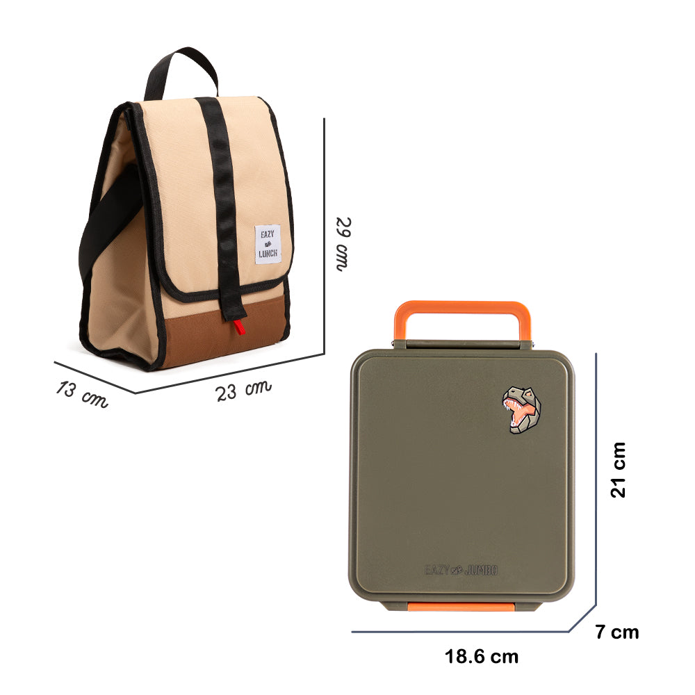 Eazy Kids Jumbo Bento Lunch Box w/ Lunch Bag, Thermos & Dip Jar- Green