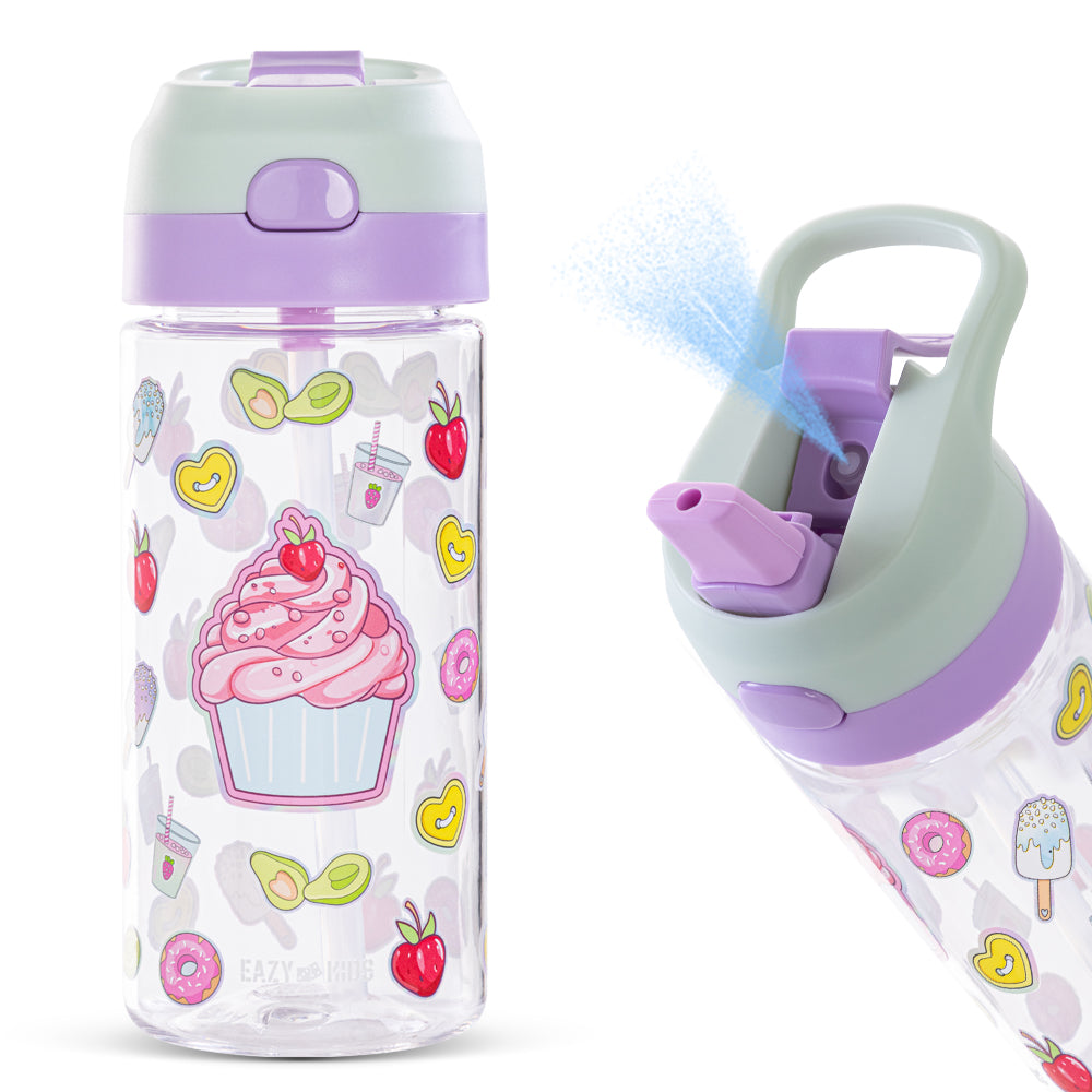 EAZY KIDS 3 Compartment 800ml Stainless Steel bento Lunch Box w/ Water Bottle - Cup Cake Purple