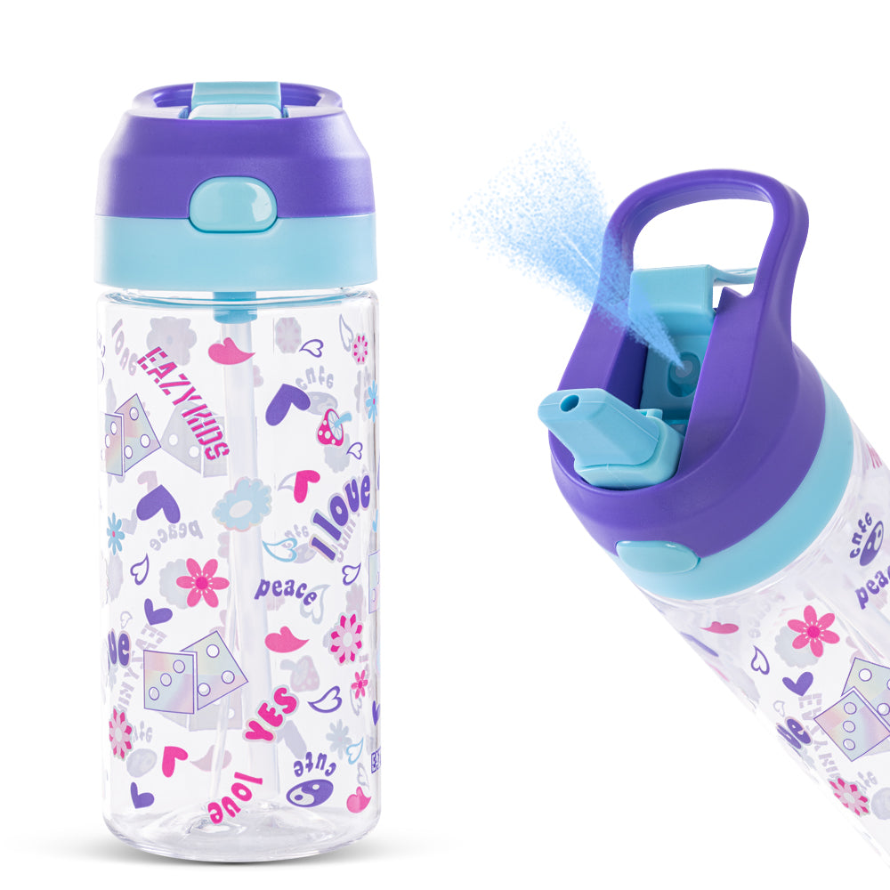EAZY KIDS 3 Compartment 800ml Stainless Steel bento Lunch Box w/ Water Bottle - Floral Purple