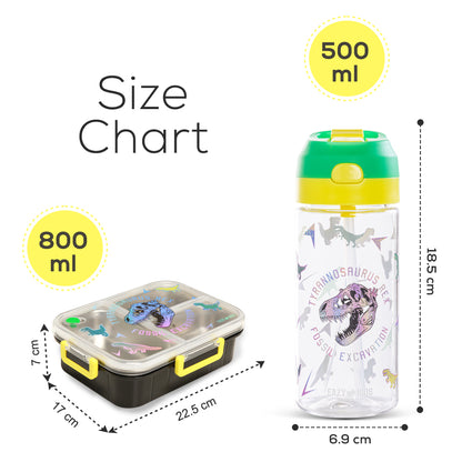 EAZY KIDS 3 Compartment 800ml Stainless Steel bento Lunch Box w/ Water Bottle - T- Rex Purple