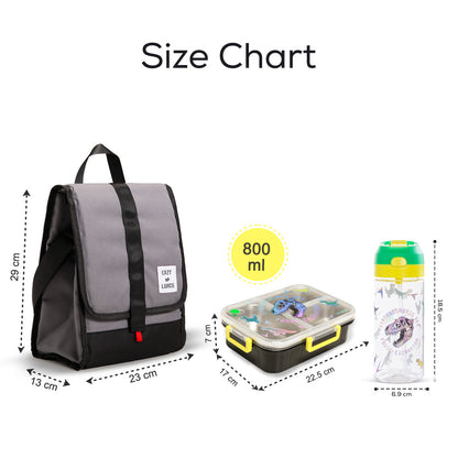 Eazy Kids 800ml Lunch Box with 500ml Water Bottle & Grey Lunch Bag - Black & Yellow