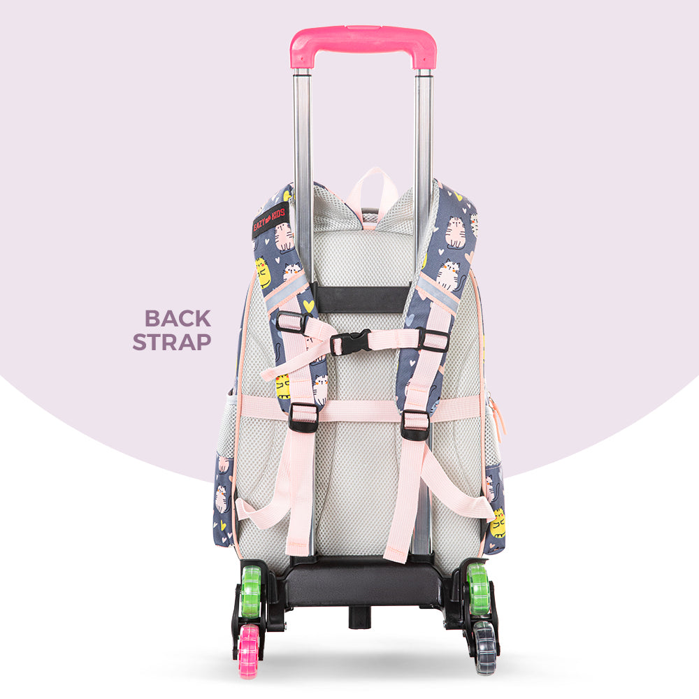 EAZY KIDS School Bag w/Trolley, Pencil Case 16 inch - Purrfect Grey