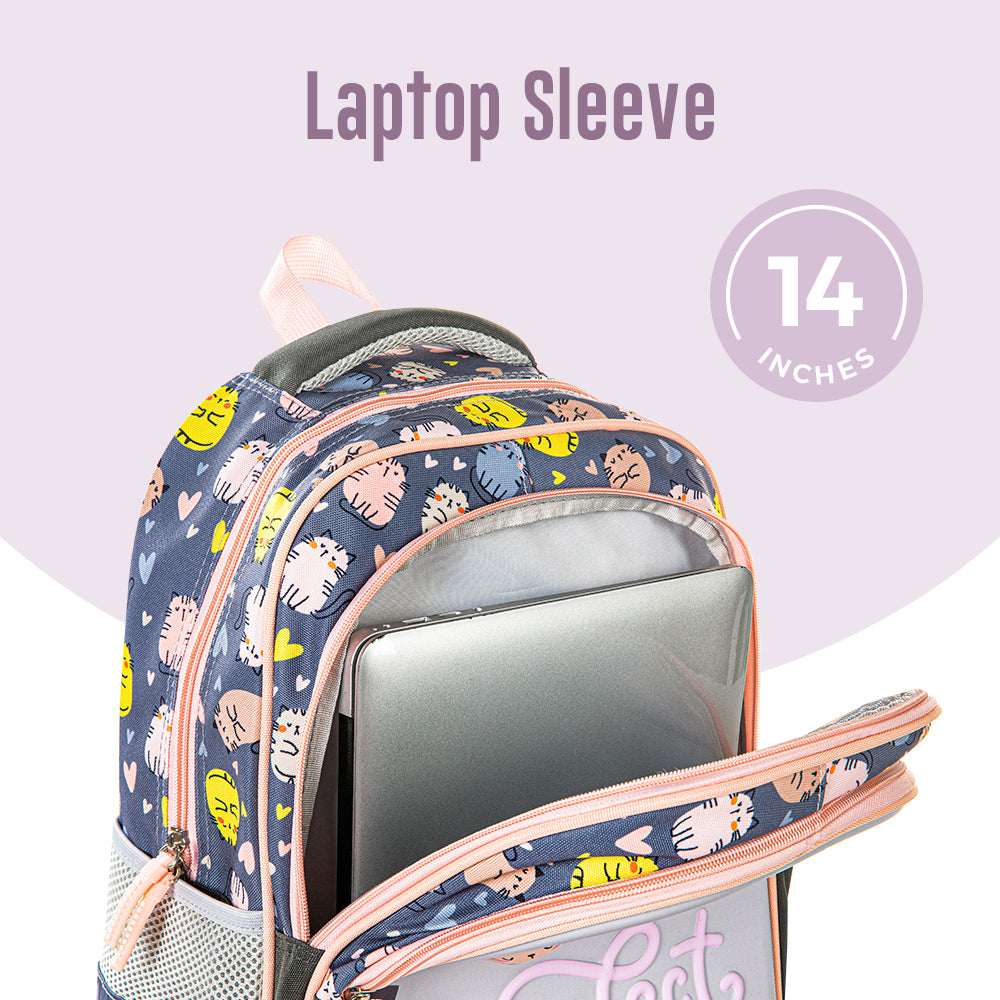 EAZY KIDS School Bag w/Trolley, Pencil Case 16 inch - Purrfect Grey