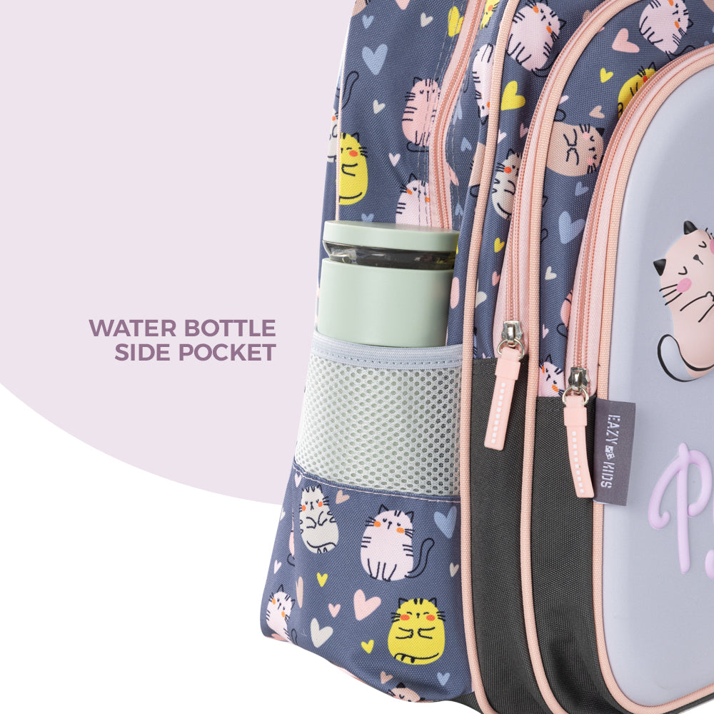 EAZY KIDS School Bag w/Trolley, Pencil Case 16 inch - Purrfect Grey