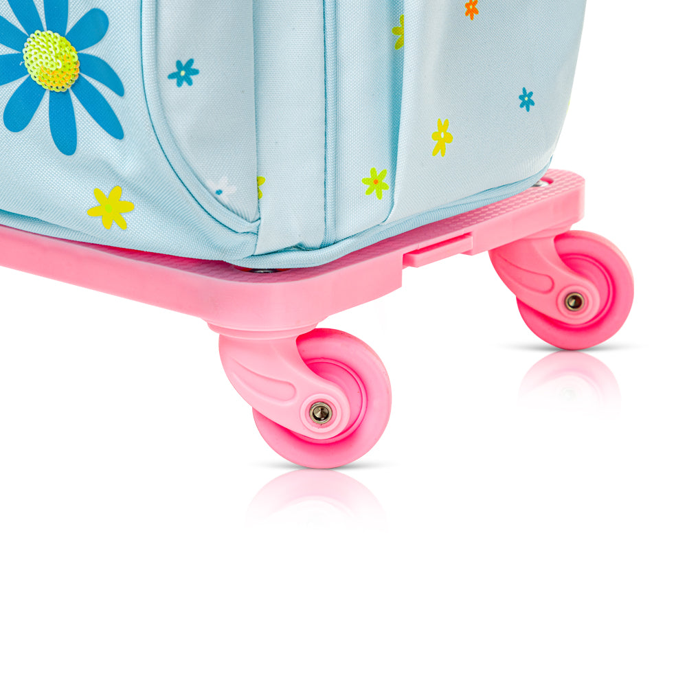 EAZY KIDS 17 inch School Bag Set of 4 w/4 Wheel Trolley, Lunch Bag and Pencil Pouch - Little Daisy Green