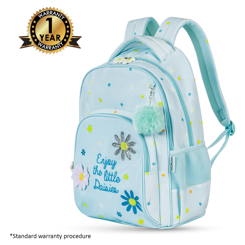 EAZY KIDS 17 inch School Bag Set of 4 w/4 Wheel Trolley, Lunch Bag and Pencil Pouch - Little Daisy Green