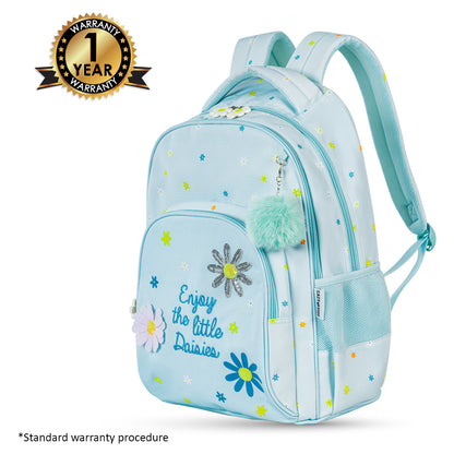 EAZY KIDS 17 inch School Bag Set of 4 w/4 Wheel Trolley, Lunch Bag and Pencil Pouch - Little Daisy Green