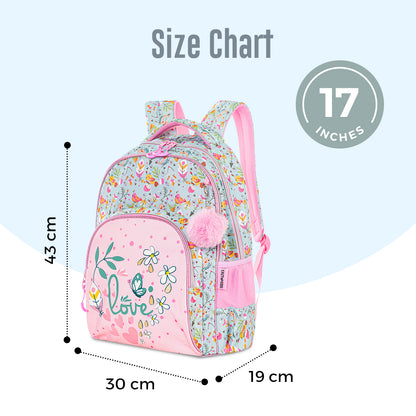 EAZY KIDS 17 inch School Bag Set of 3 w/4 Wheel Trolley, Pencil Pouch - Love Pink